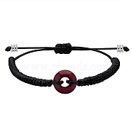 Natural Red Jasper Donut Braided Bead Bracelet, Adjustable Gemstone Bracelet for Women, Black, Inner Diameter: 2~3-3/8 inch(5~8.6cm)(BJEW-SW00047-11)