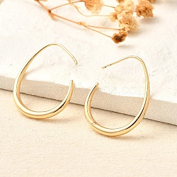 Brass Dangle Earrings, Nickel Free, Teardrop, Real 18K Gold Plated, 25x19x2mm, Pin: 0.7mm(KK-T056-110G-NF)