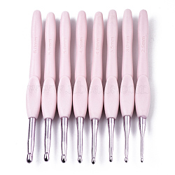 Aluminum Diverse Size Crochet Hooks Set, with ABS Plastic Handle, for Braiding Crochet Sewing Tools, Pink, 136.5x13x9.5mm, Pin: 2.5mm/3mm/3.5mm/4mm/4.5mm/5mm/5.5mm/6mm, 8pcs/set(TOOL-S015-007)