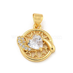 Rack Plating Brass Micro Pave Cubic Zirconia Pendants, Cadmium Free & Lead Free, Long-Lasting Plated, Real 18K Gold Plated, Heart, White, 16.5x16x4.5mm, Hole: 5x3.5mm(KK-G513-23A-02G)