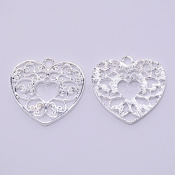 Hollow Alloy Kitten Open Back Bezel Pendants, for DIY UV Resin, Epoxy Resin, Pressed Flower Jewelry, Cadmium Free & Lead Free, Heart, Silver, 23.5x24.5x1.5mm, Hole: 1.5mm(PALLOY-WH0080-11S-RS)
