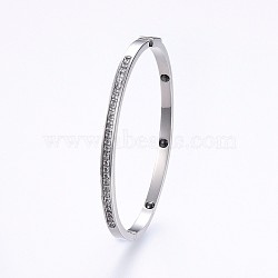 304 Stainless Steel Bangles, with Cubic Zirconia and Hematite, Stainless Steel Color, 2-1/4 inch(5.7cm)x1-7/8 inch(4.8cm), 4mm(BJEW-P223-20P)