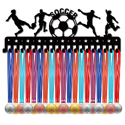 Iron Medal Holder Frame, 20 Hooks Medals Display Hanger Rack, with Screws, Black, Football, 150x400mm, Hole: 5mm(ODIS-WH0028-107)