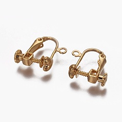 Brass Clip-on Earring Findings, Heart, Real 18k Gold Plated, 16x16.5x6mm, Hole: 1.6mm(KK-F785-02G)