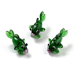 Handmade Lampwork Beads, Goldfish, Green, 28x15.5x16mm, Hole: 1.7mm(LAMP-I024-47F)