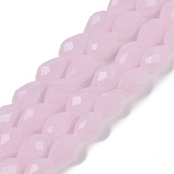 Electroplate Imitation Jade Glass Beads Strands, Faceted, Teardrop, Pearl Pink, 11.5x8mm, Hole: 1.2mm, about 55~57pcs/strand, 25.59 inch(65cm)(EGLA-N013-J8mm-D01)