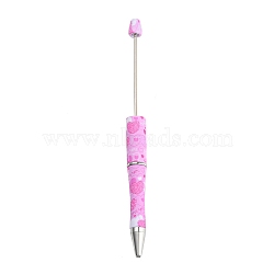 Valentine's Day Theme Heart Pattern Plastic with Iron Ball-Point Pen, Beadable Pen, for DIY Personalized Pen with Jewelry Beads, Pearl Pink, 147x11.5mm(FIND-D032-01D)