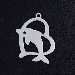 Non-Tarnish 201 Stainless Steel Pendants, Dolphin with Heart, Stainless Steel Color, 24.5x18x1mm, Hole: 1.5mm(STAS-S105-JN371-1)