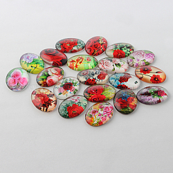 Multi-Color Flower Theme Ornaments Glass Oval Flatback Cabochons, Mixed Color, 25x18x6mm(GGLA-A003-18x25-NN)