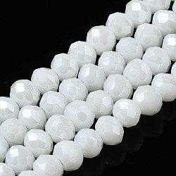 Electroplate Glass Beads Strands, Pearl Luster Plated, Faceted, Rondelle, White, 3.5x3mm, Hole: 0.4mm, about 113~115pcs/strand, 32~33cm(EGLA-A034-P3mm-A02)