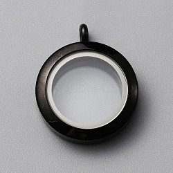 304 Stainless Steel Locket Pendants, with Glass, DIY Accessories for Jewelry Pendant Making, Flat Round Charm, Electrophoresis Black, 30x24.5x6mm, Hole: 4mm(FIND-WH0032-58B-EB)