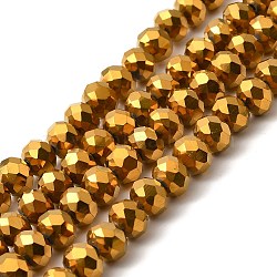 Electroplate Transparent Glass Beads Strands, Full Plated, Faceted, Rondelle, Golden Plated, 8x6mm, Hole: 1mm, about 65~68pcs/strand, 15.7~16.1 inch(40~41cm)(EGLA-A034-T8mm-UA01)