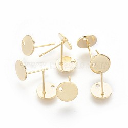 304 Stainless Steel Stud Earring Findings, with Flat Plate, Flat Round, Golden, 8x0.8mm, Hole: 1.5mm, Pin: 0.9mm(STAS-P221-14G)