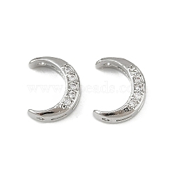 Brass Clear Cubic Zirconia Beads, Moon, Platinum, 10.5x8.5x3.5mm, Hole: 1mm and 2x1mm(KK-D375-35P)