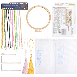 DIY Bookmarks Embroidery Kits, Including Fabric, Embroidery Thread & Needles, Plastic Embroidery Hoop, Mixed Color, Thread: 1.2mm, 10bundles(DIY-SC0029-44B)