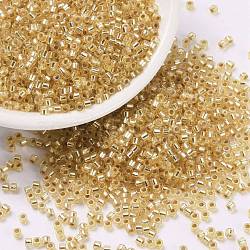 Cylinder Seed Beads, Silver Lined, Round Hole, Uniform Size, Goldenrod, 2x1.5mm, Hole: 0.8mm, about 40000pcs/bag, about 450g/bag(SEED-H001-G04)