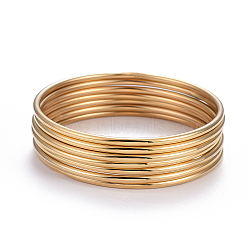Vacuum Plating Fashion 304 Stainless Steel Buddhist Bangle Sets, Real 18K Gold Plated, 2-5/8 inch(6.8cm), 7pcs/set(X-BJEW-L664-022C-G)