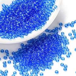 MIYUKI Round Rocailles Beads, Japanese Seed Beads, (RR150) Transparent Sapphire, 11/0, 2x1.3mm, Hole: 0.8mm, about 1100pcs/bottle, 10g/bottle(SEED-JP0008-RR0150)