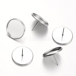 Tarnish Resistant Flat Round 304 Stainless Steel Stud Earring Settings, Stainless Steel Color, Tray: 16mm, 18mm, Pin: 0.7mm(STAS-M227-16mm)