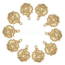 10Pcs Brass Pendants, with Jump Rings, Long-Lasting Plated, Flower with Angel, Golden, 17.5x14.5x2.5mm, Hole: 3.7mm(ZIRC-SZ0004-40)