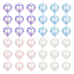 Pandahall 40Pcs 4 Colors UV Plating Transparent Acrylic Pendants, Iridescent, Faceted Bubble Heart Charms, Mixed Color, 23x20x13mm, Hole: 4mm, 10pcs/color(RESI-TA0002-31)