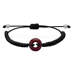 Natural Red Jasper Donut Braided Bead Bracelet, Adjustable Gemstone Bracelet for Women, Black, Inner Diameter: 2~3-3/8 inch(5~8.6cm)(BJEW-SW00047-11)