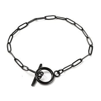 Unisex 304 Stainless Steel Paperclip Chain Bracelets, with Toggle Clasps, Electrophoresis Black, 7-7/8 inch(20cm)