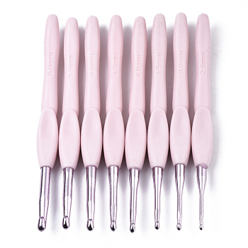 Aluminum Diverse Size Crochet Hooks Set, with ABS Plastic Handle, for Braiding Crochet Sewing Tools, Pink, 136.5x13x9.5mm, Pin: 2.5mm/3mm/3.5mm/4mm/4.5mm/5mm/5.5mm/6mm, 8pcs/set
