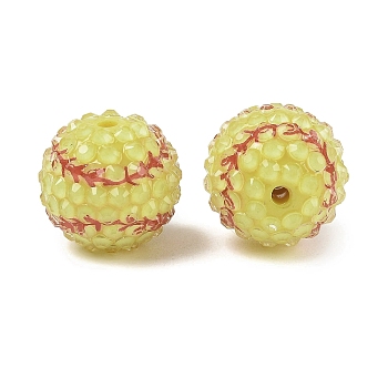 Sport Theme Opaque Acrylic Resin Beads, Round, Baseball, 20mm, Hole: 2.5mm