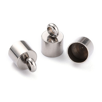 304 Stainless Steel Cord Ends, End Caps, Stainless Steel Color, 12x8mm, Hole: 3mm, Inner Diameter: 7mm