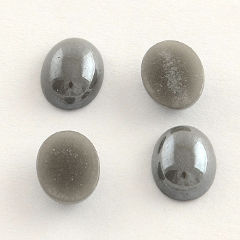 Pearlized Plated Opaque Glass Cabochons, Oval, Gray, 6x4x2mm