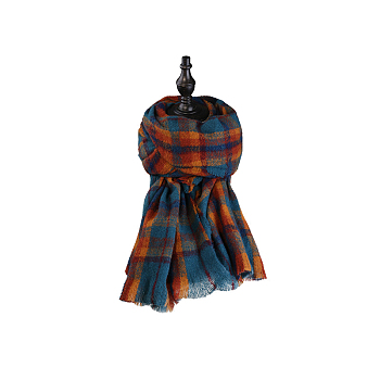 Knitting Wool Long Polyester Tartan Scarf, Couple Style Winter/Fall Warm Soft Scarves, Orange Red, 169~210x61cm