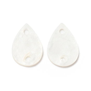 Natural Capiz Shell Links Connectors, Teardrop, White, 13x9x1mm, Hole: 1.4mm