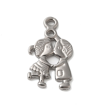 Non-Tarnish 304 Stainless Steel Pendants, Couple Charm, Stainless Steel Color, 27x17x2.5mm, Hole: 1.6mm