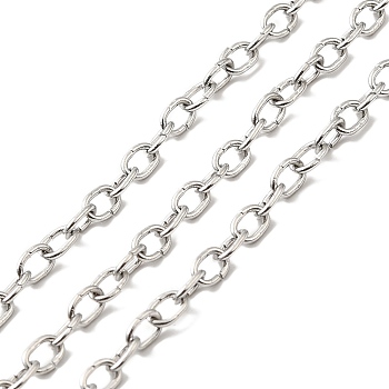 304 Stainless Steel Cable Chain, Unwelded, with Spool, Stainless Steel Color, 5x3.5x0.8mm