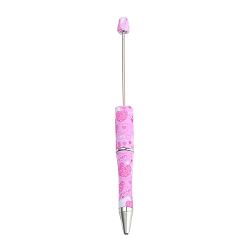 Valentine's Day Theme Heart Pattern Plastic with Iron Ball-Point Pen, Beadable Pen, for DIY Personalized Pen with Jewelry Beads, Pearl Pink, 147x11.5mm