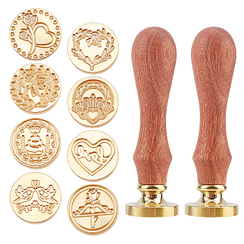 CRASPIRE DIY Stamp Making Kits, Including Pear Wood Handle and Brass Wax Seal Stamp Heads, Mixed Patterns, 2.5x1.4cm, 10pcs/set