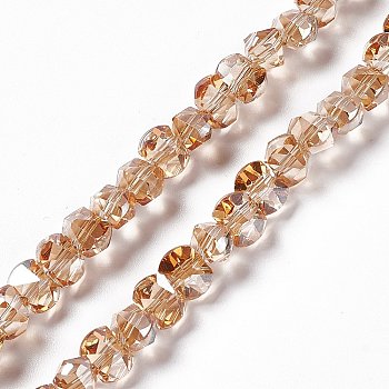 Transparent Electroplate Glass Beads Strands, Pearl Luster Plated, Faceted, Bowknot, Dark Orange, 6x8x7.5mm, Hole: 1.5mm, about 93~97pcs/strand, 20.87~21.26 inch(53~54cm)