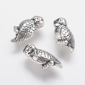 Tibetan Style Alloy Beads, Owl, Antique Silver, 16x7.5x4.5mm, Hole: 1.5mm