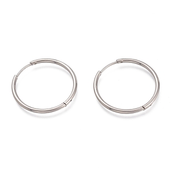 201 Stainless Steel Huggie Hoop Earrings, with 304 Stainless Steel Pin, Hypoallergenic Earrings, Ring, Stainless Steel Color, 23.5x1.5mm, 15 Gauge, Pin: 0.8mm