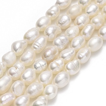 Natural Cultured Freshwater Pearl Beads Strands, Rice, Linen, 5~6.5x3.5~4mm, Hole: 0.6mm, about 61~62pcs/strand, 13.78''~13.97"(35~35.5cm)