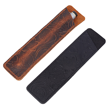 2Pcs 2 Style Flower Pattern Leather Pen Holders, Single Pen Sleeve, Fountain Pen Pouch, Rectangle, Mixed Color, 164x41x4mm, 1pc/style