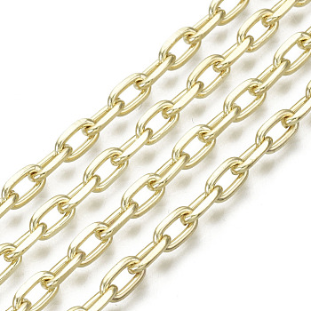 Unwelded Iron Paperclip Chains, Drawn Elongated Cable Chains, with Spool, Real 16K Gold Plated, Real 16K Gold Plated, 6x4x1.1mm, about 32.8 Feet(10m)/roll