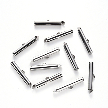 304 Stainless Steel Slide On End Clasp Tubes, Slider End Caps, Stainless Steel Color, 6x25x4mm, Hole: 3x1.5mm, Inner Diameter: 3mm