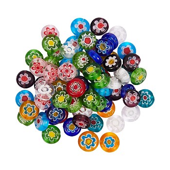 2 Strands Handmade Millefiori Glass Beads, Flat Round, Mixed Color, 10x4mm, Hole: 1mm