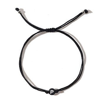 Acrylic Letter P Adjustable Braided Cord Bracelets for Men, Black