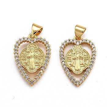 Brass Micro Pave Clear Cubic Zirconia Pendants, Long-Lasting Plated, Heart, Real 18K Gold Plated, 21.5x14.5x2.5mm, Hole: 3x4mm