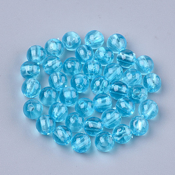 Transparent Plastic Beads, Round, Sky Blue, 6x5.5mm, Hole: 1.8mm, about 5000pcs/500g