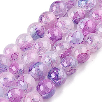 Baking Painted Crackle Glass Bead Strands, Round, Violet, 8mm, Hole: 1.2mm, about 103pcs/strand, 30.08~30.7''(76.4~78cm)