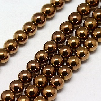 Electroplate Non-magnetic Synthetic Hematite Beads Strands, Round, Grade A, Copper Plated, 8mm, Hole: 1.5mm, about 50pcs/strand, 16 inch
